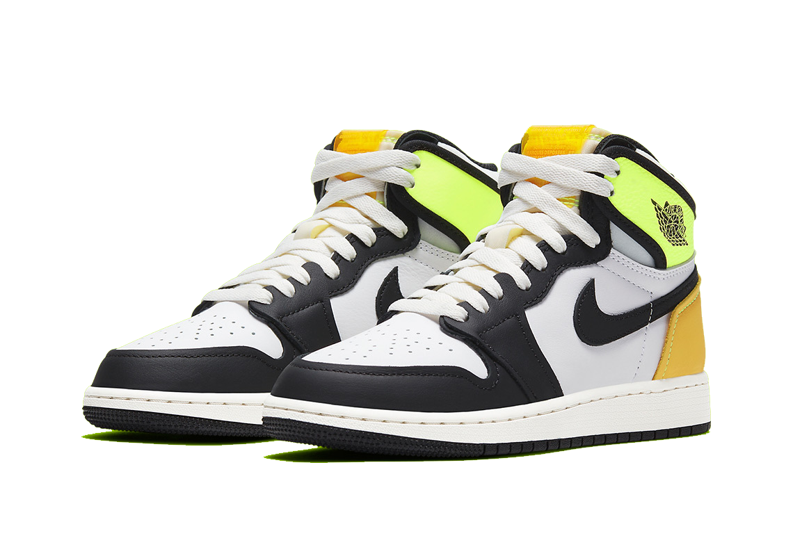 Jordan 1 Retro High White Black Volt University Gold (GS)